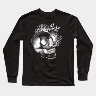 Skull and sunflowers white Long Sleeve T-Shirt